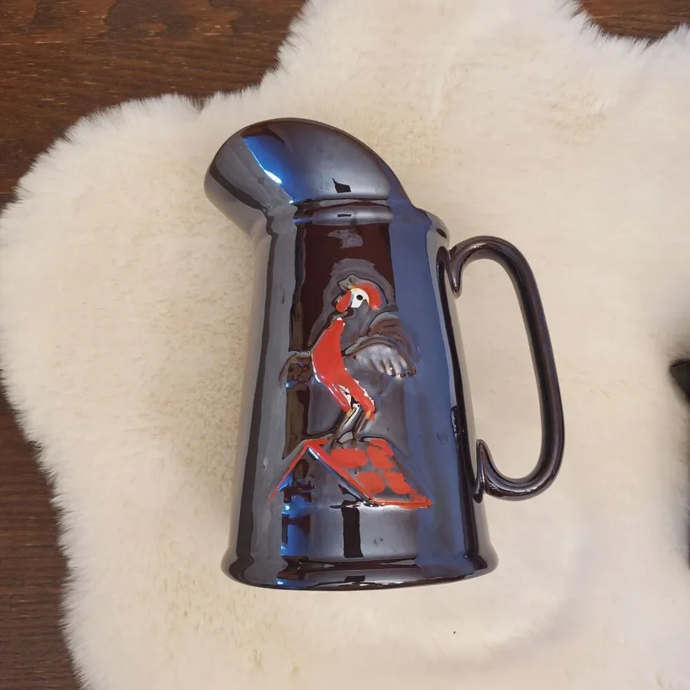 Vintage Ceramic Syrup Serving 2 Pitchers 🐓 Roosters Brown Glaze SET‎
